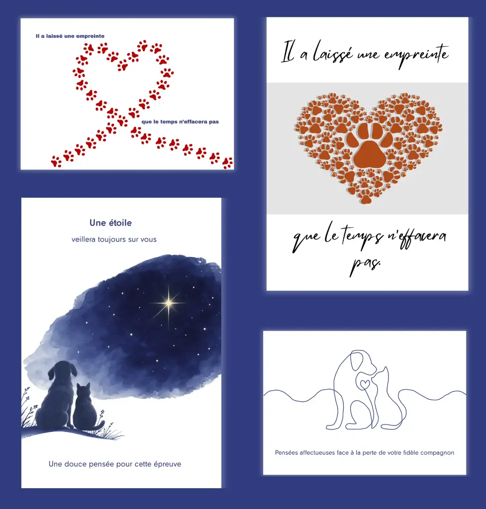 Cartes de condoléances (les 4 sortes) 50 pièces + 10 GRATUITES